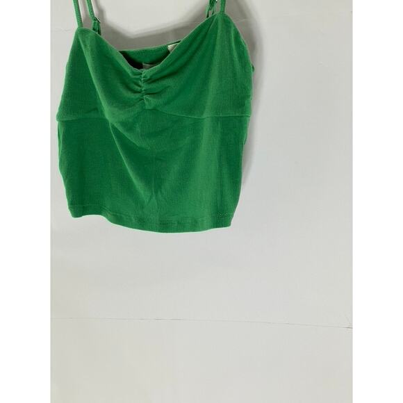 SUN-DEH Women's Dark Green Sweetheart Neck Adjustable Strap Ribbed Crop Top SZ S - Picture 5 of 10